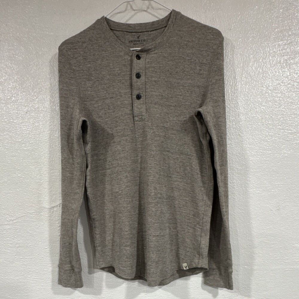 American Eagle Outfitters Active Flex Gray Stretch Knit Henley Long Sleeve T  XS